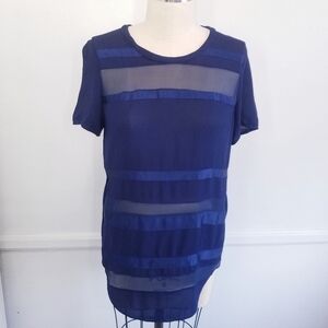 🌸 3.1 Phillip Lim |‎ Silk Navy Stripe Curved Hem Top, Medium